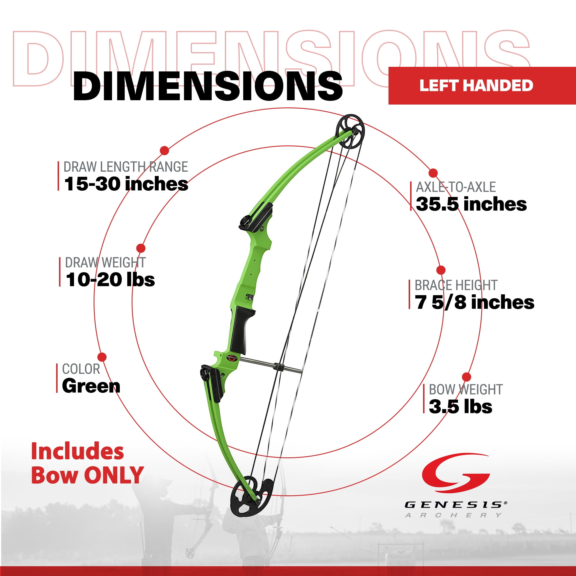 Genesis Archery Compound Bow w/Adjustable Sizing, Left-Handed (5 Pack)