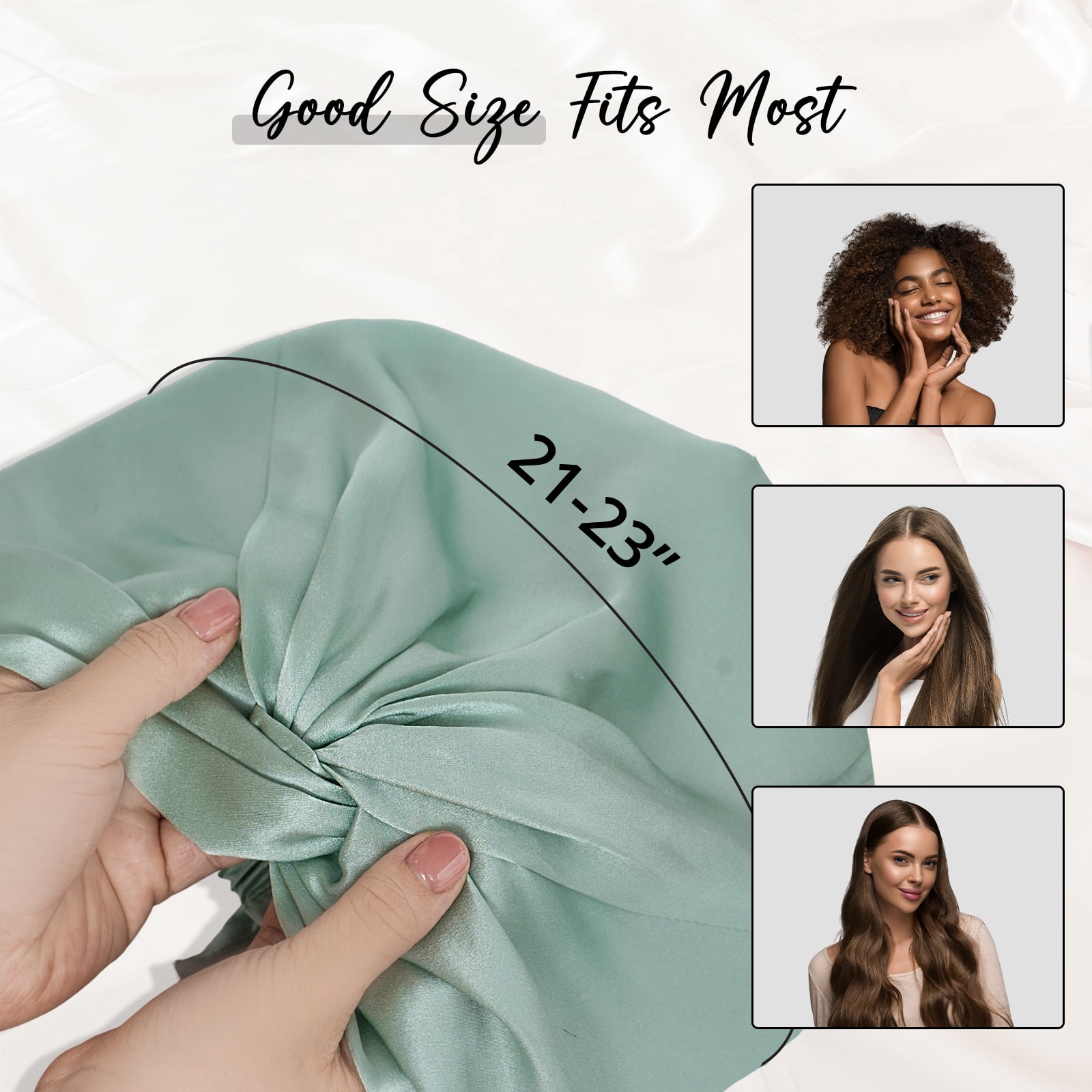 WIGI 100% Mulberry Silk Bonnet with Scrunchie Gift for Women, Silk Bonnet for Sleeping, Shower Cap Hair Bonnet, Silk Hair Wrap for Hair Care (100% Mulberry Silk (Bow design), Mint Green)