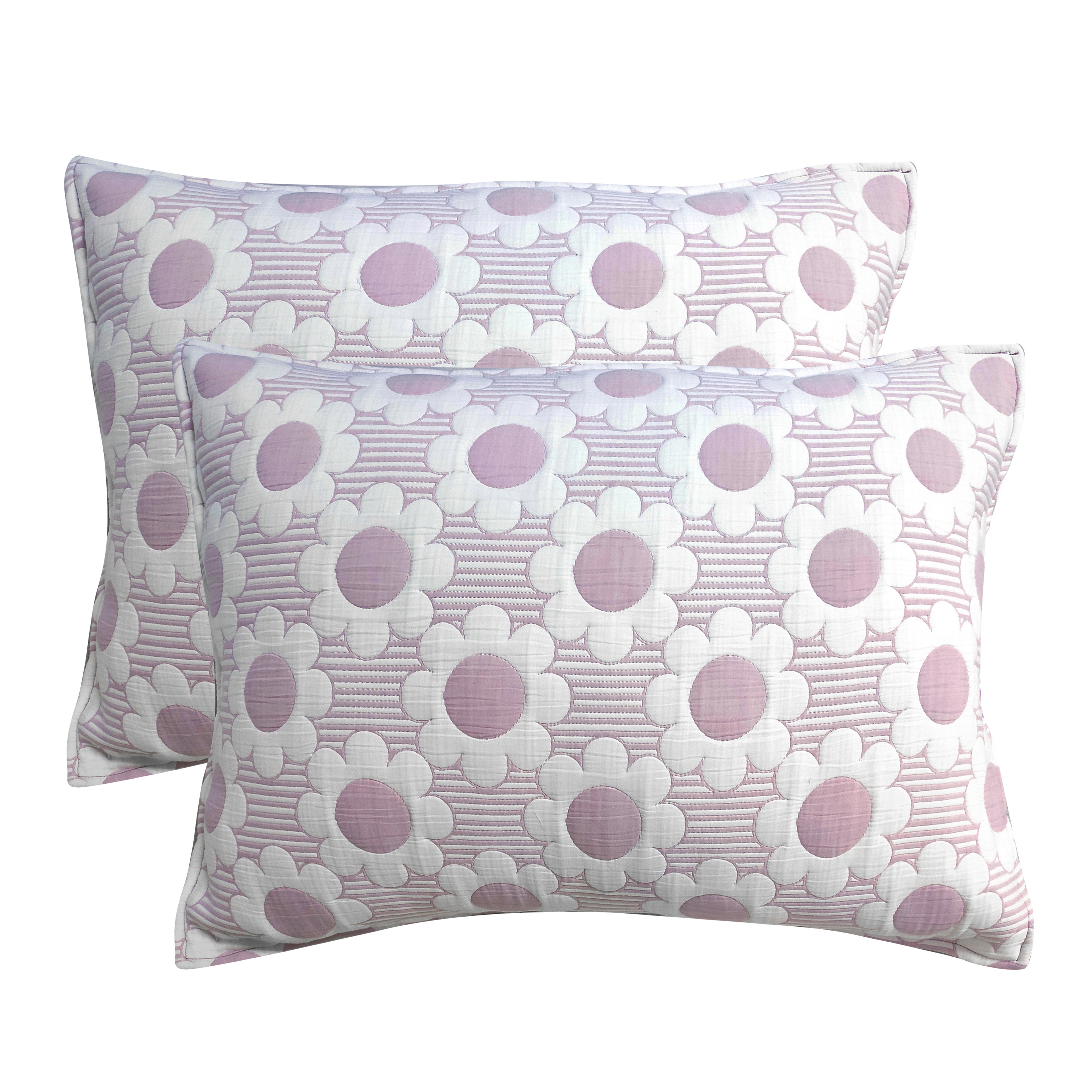 Daisy Flower Lilac 3-Piece Soft Matelasse Jacquard Cotton Blend Quilt Set - Full/Queen