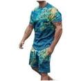 thumbnail image 2 of BiZtdJrK Two Piece Sets Mens Novelty Map Print Short Sleeve Shirts Matching Casual Drawstring Shorts with Pockets Tracksuits Big and Tall Loose Jogger Outfits Sales of the Week Blue XXL, 2 of 5