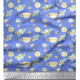 thumbnail image 1 of Soimoi Blue Cotton Duck Fabric Floral,Tea Cup & Lemon Slice Vegetable Printed Craft Fabric by the Yard 56 Inch Wide, 1 of 1