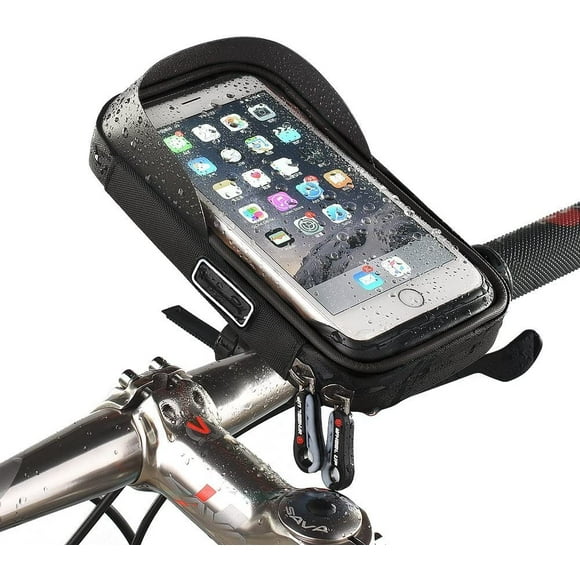 MOOZO Bike Handlebar Bag, Universal Waterproof Cell Phone Pouch Bicycle & Motorcycle Handlebar Phone Mount Holder Cradle with 360 Rotate for iPhone Samsung HTC LG Smartphones up to 6'' (Black)