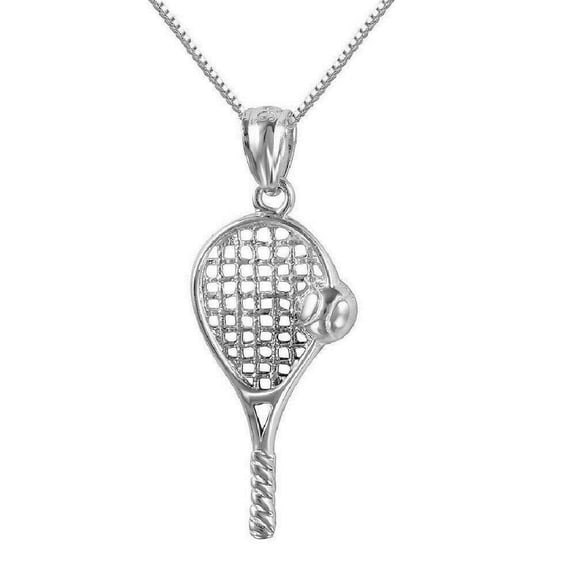 925 Sterling Silver Necklace w/ Tennis Racket & Ball Charm