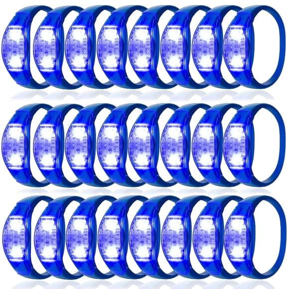 Pulseras LED luminosas Dhseinat activadas por sonido, 24 unidades, azules