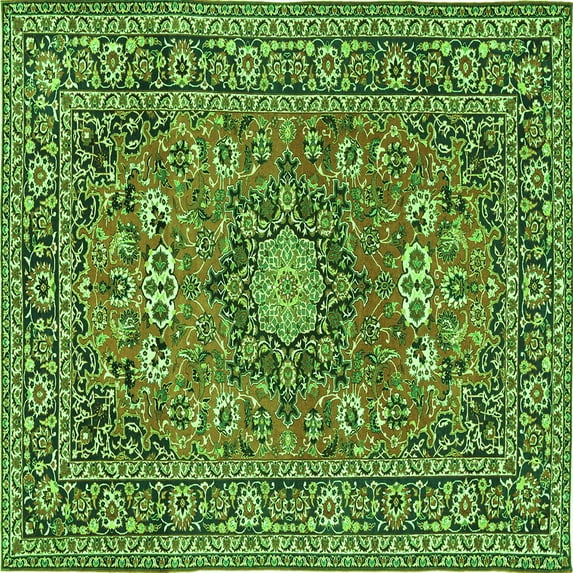 Ahgly Company Indoor Square Medallion Green Traditional Area Rugs, 6' Square