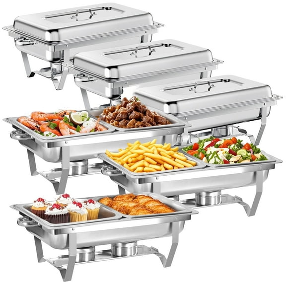 PRIJESSE Chafing Dish 6 Packs 9Qt Foldable Rectangular Chafer Set, Stainless Steel Buffet Catering Warmer Set 1/2 PAN