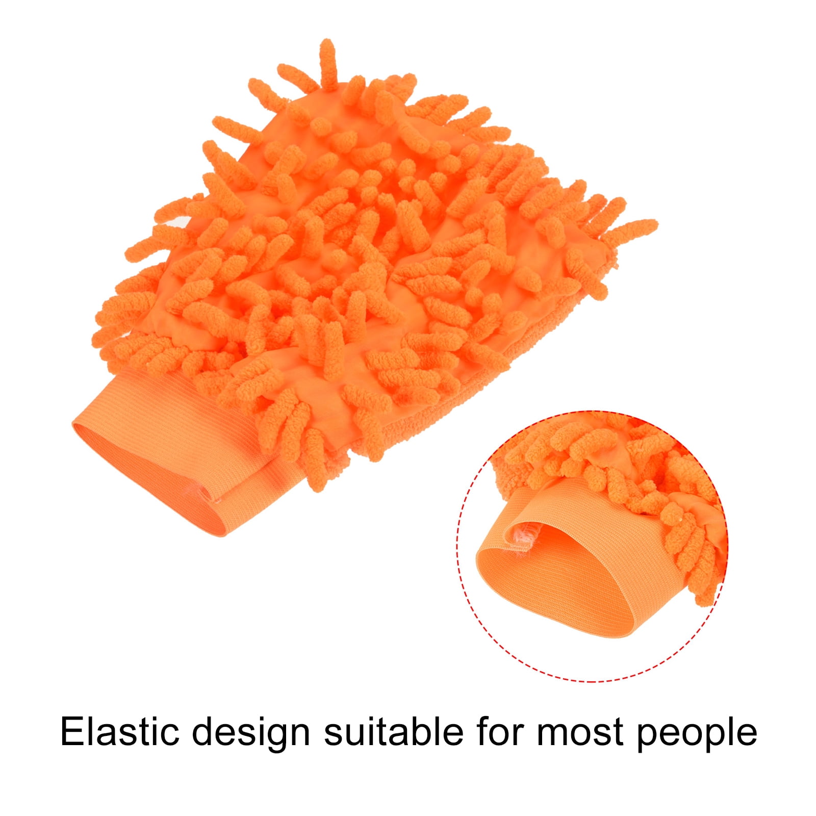Unique Bargains Microfiber Chenille Mitts Reusable Scratch-Free Cleaning Gloves for Home Orange