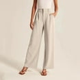 thumbnail image 3 of CHWGFWL Womens Linen Pants Lightweight Tailored Premium Fabric Wide Leg Pants Women's Casual High Waisted Wide Leg Pants Casual Pants With Pockets Wide Leg Dress Pants for Women (Beige,L), 3 of 6