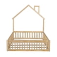 thumbnail image 5 of EUROCO Full Size Floor Bed, House Platform Bed with Guardrails, Natural, 5 of 14