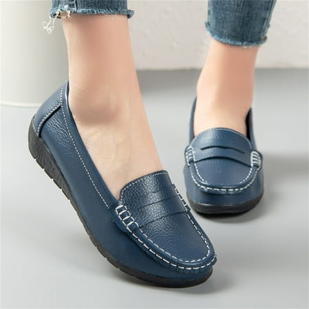

uikmnh Women Shoes Casual Shoes Flat Heel Sole Overfoot Comfort Solid Color Single Shoes Loafers Casual Shoes Dark Blue 7