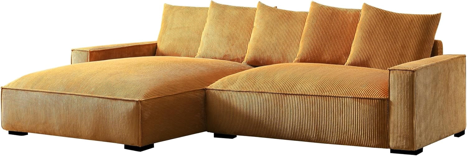 106.7-Inch L Shaped Loveseat and Chaise, Luxe Large Two-Piece Right Facing Sectional Sofa for Living Room,Upholstered with Corduroy Fabric, Left Facing, Ginger