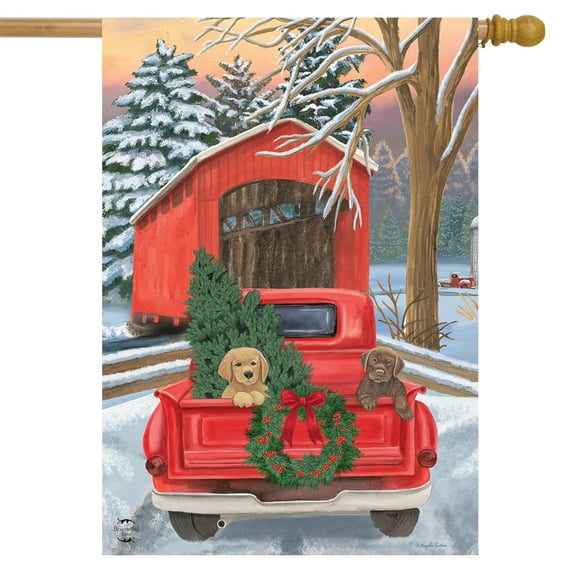 Briarwood Lane Winter Puppy Pickup Christmas House Flag
