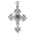 thumbnail image 1 of 925 Sterling Silver Rhodium-plated w/Amethyst Cross Pendant / Charm, 1 of 2