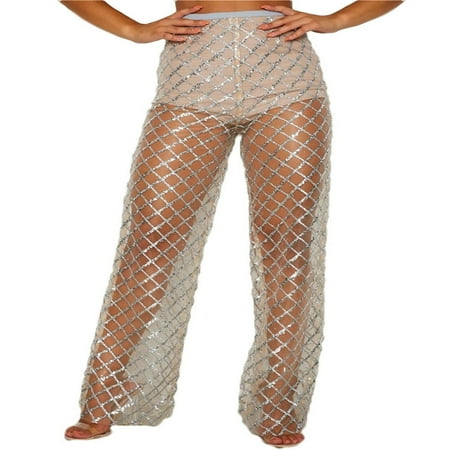 Estbridge Womens Beach Sheer Mesh Legging Pant See Through Bikini Bottom Swimsuit Cover up