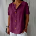 thumbnail image 3 of Yigetop Cotton Linen Tops for Women, Linen Shirts for Women Summer Cotton Linen V Neck Short Sleeve Tops Loose Vacation Beach Solid Blouses Tunic Tops Linen Tops for Women Loose Fit Hot Pink M, 3 of 10