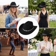 thumbnail image 3 of Slccxzc Vintage Western Cowboy Hat with Crown Decoration, Wide Brim Country Concert Headwear, 3 of 7