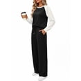 thumbnail image 3 of MOSHU Two Piece Sets for Women Casual Fall Travel Vacation Outfits Color Block Long Sleeve Tops and Drawstring Wide Leg Pants with Pokets Lounge Sets, 3 of 10