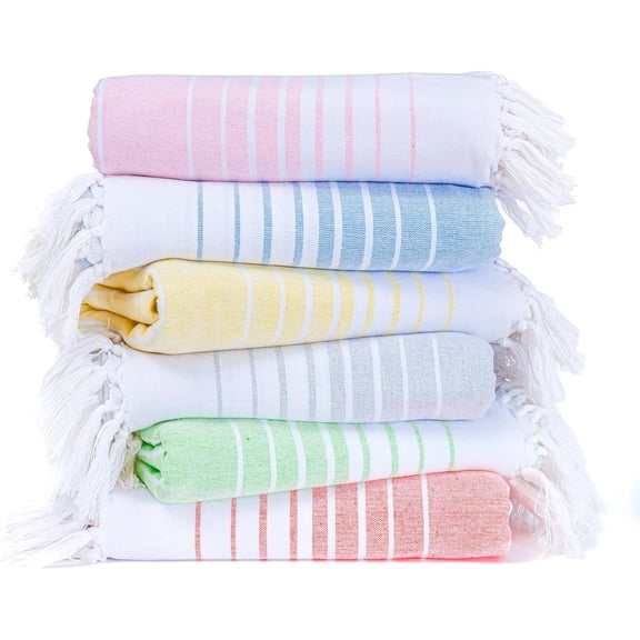 Beach Towels - 6 Pack - Oversized 40"x71" - 100% Cotton, Lightweight, Thin, Quick Dry, Sand Free - Large Striped Towel for Adults, Travel, Bath, Swim, Camp