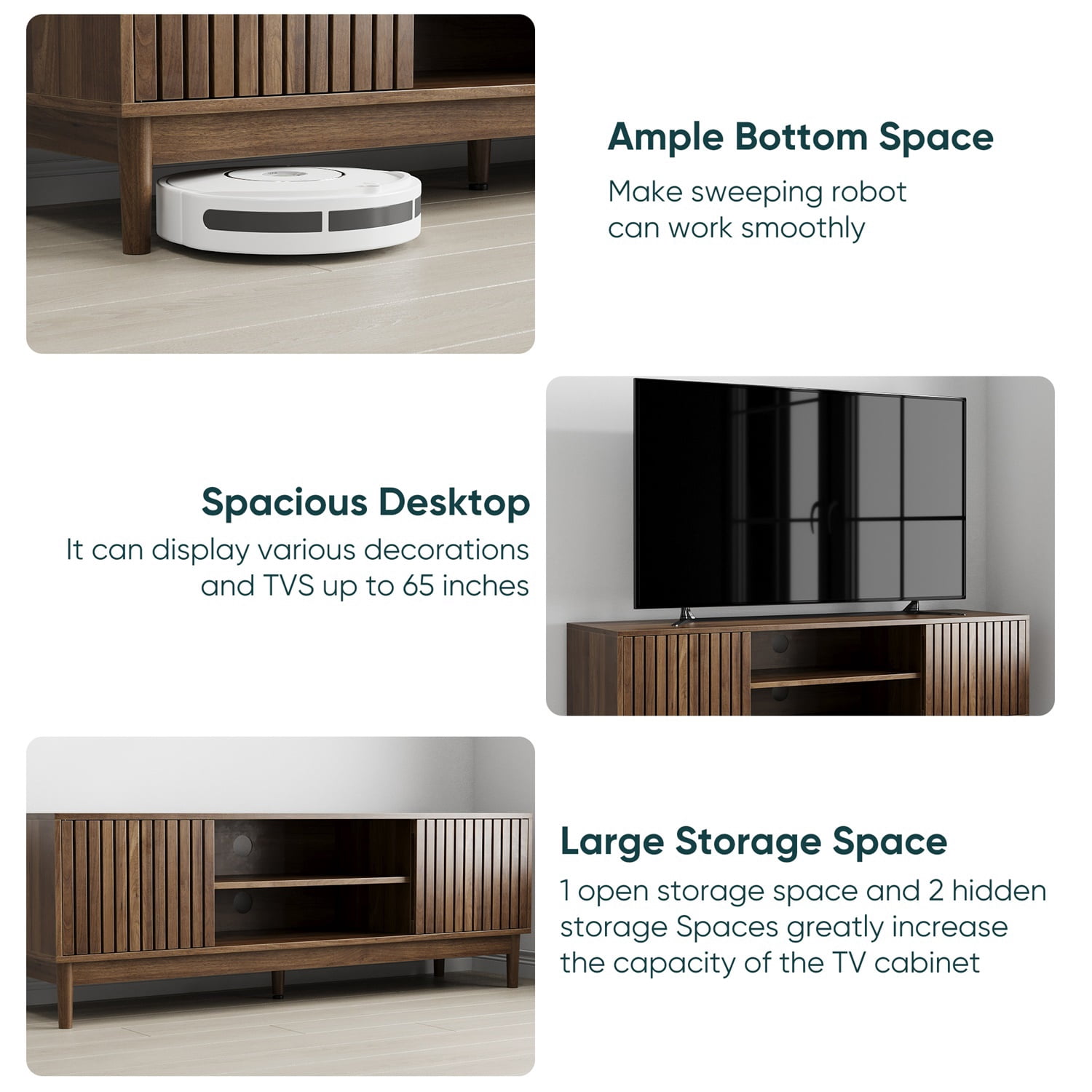 Hommoo Modern 55"W TV Stand for TV up to 65", Media Console Entertainment Center with Storage Space, for Living Room and Bedroom, Walnut