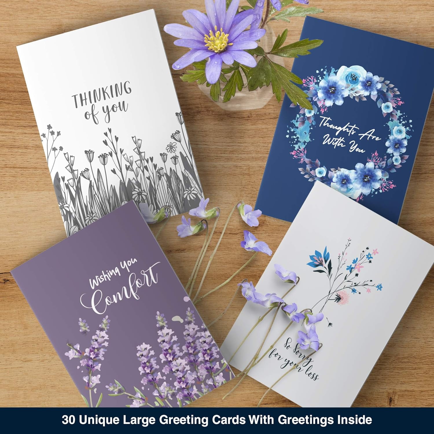 Dessie 30 Sympathy Cards with Unique Designs and Condolence Messages Inside, 4” x 6”
