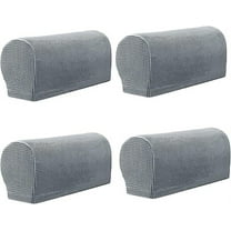 NAMZI 4 Pcs Plaid Stretch Armrest Covers Solid Color Non-Slip Arm Covers for Chairs Couch Sofa Armchair Slipcovers for Recliner Sofa with Twist Pins, Light Grey