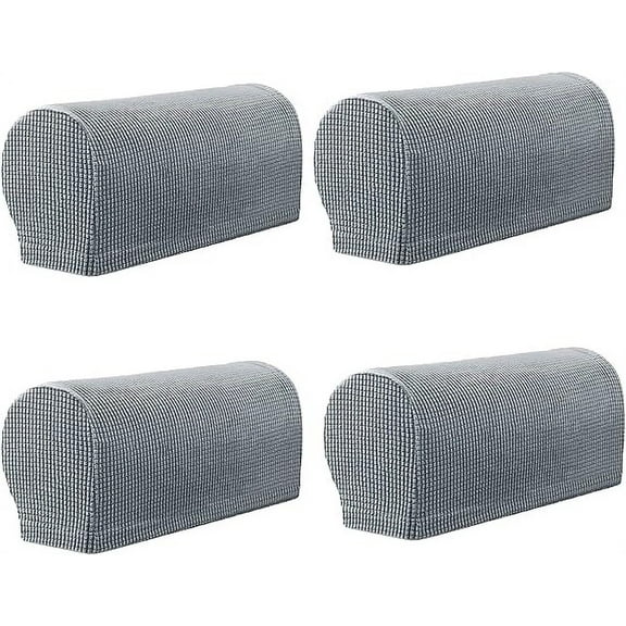 NAMZI 4 Pcs Plaid Stretch Armrest Covers Solid Color Non-Slip Arm Covers for Chairs Couch Sofa Armchair Slipcovers for Recliner Sofa with Twist Pins, Light Grey