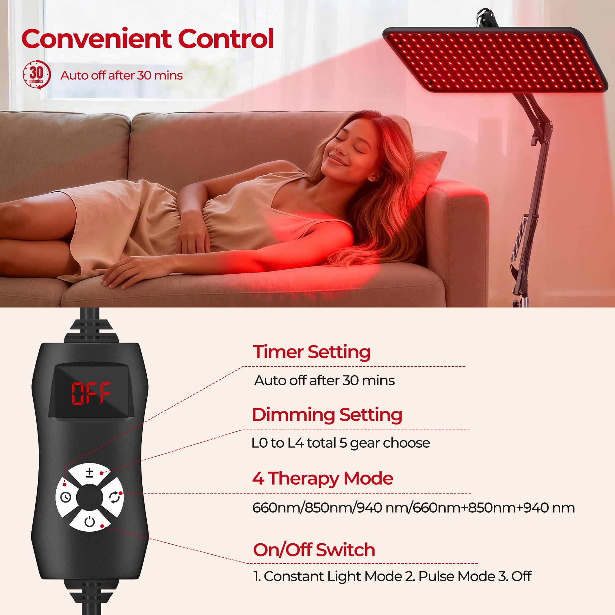 Morfone Red Light Lamp for Body Face,660nm 850nm 940nm Infrared Light device with Large Panel and Adjustable Stand, Gift for Women Mom Men, Black