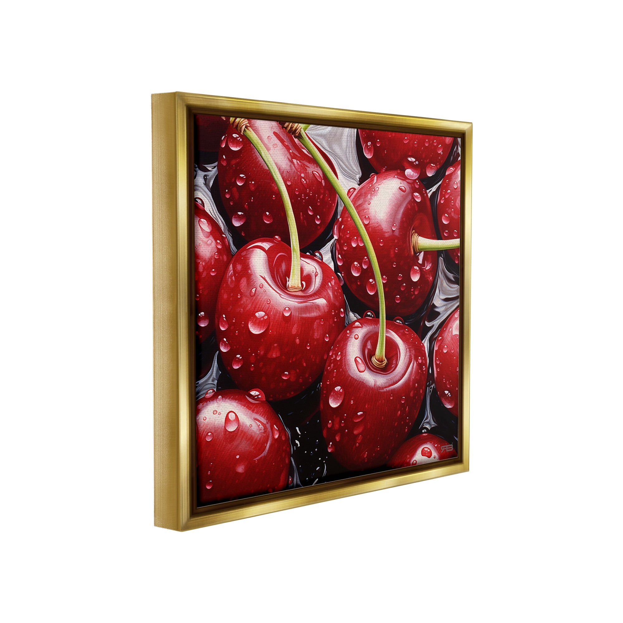Stupell Industries Juicy Summer Cherries Food & Beverage Painting Gold Floater Framed Canvas Art Print Wall Art, 25 x 25