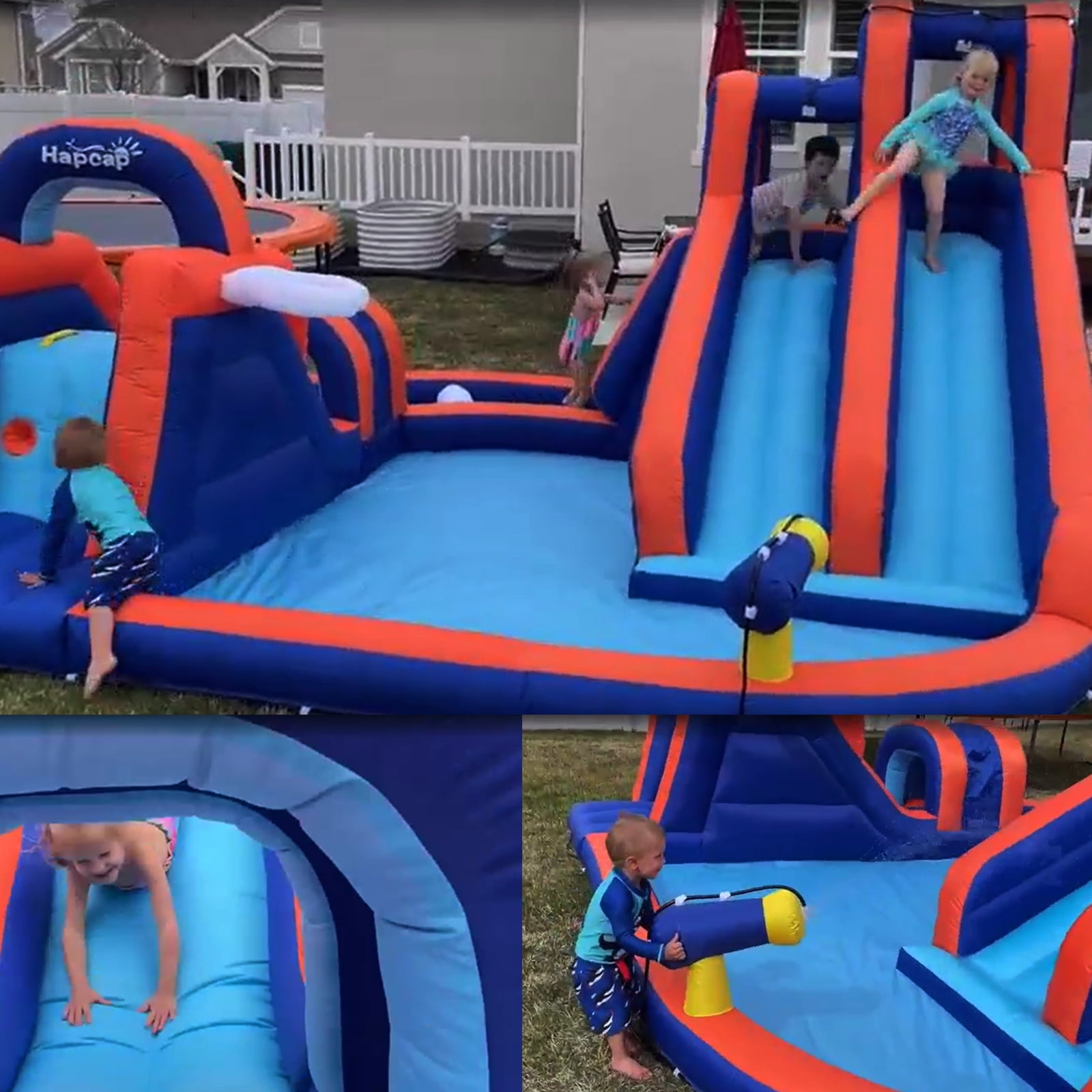 Hapcap Inflatable Water slide with Climbing, Slides, and Pool for Kids, Bounce House with Tunnel and Air Blower