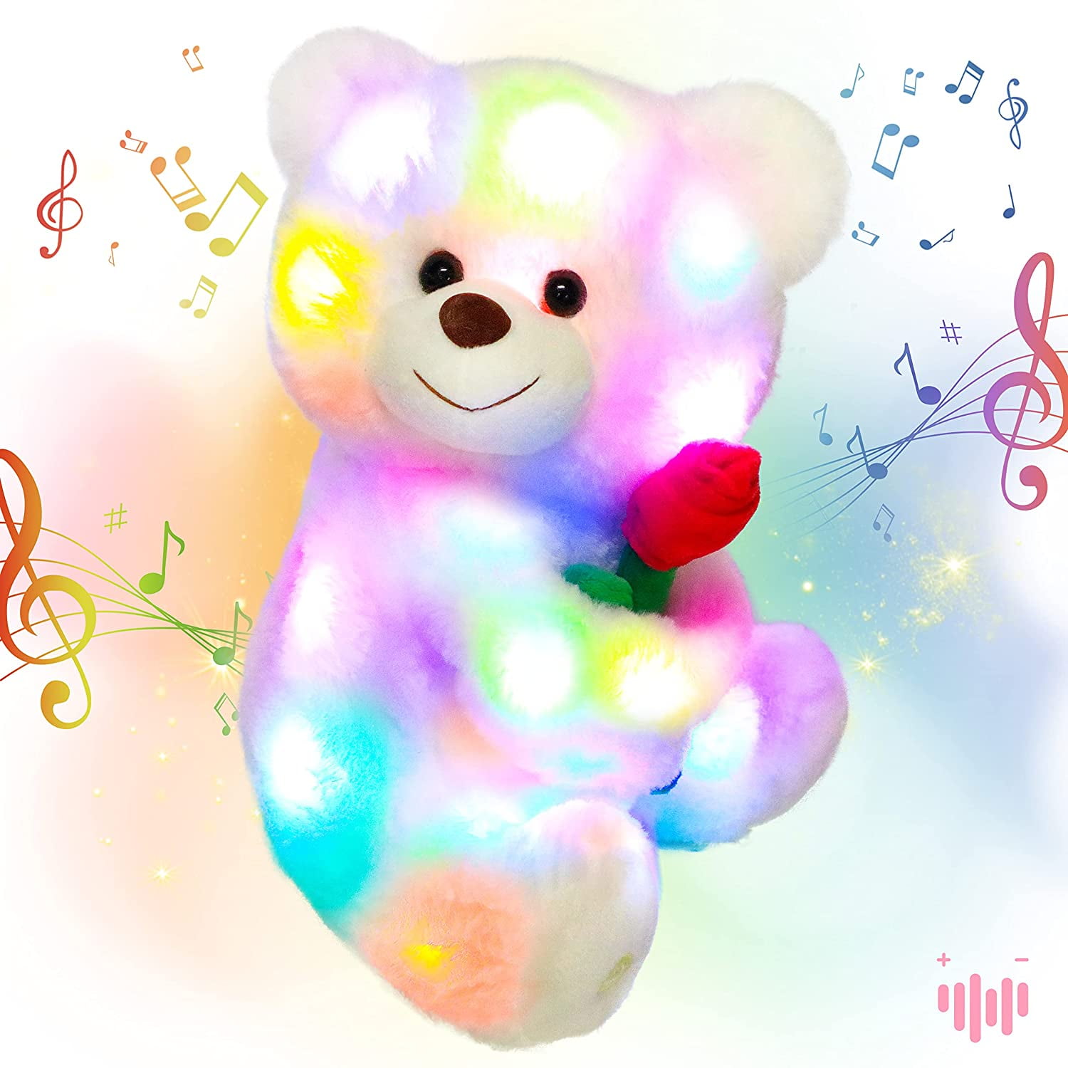 LED Musical Stuffed Teddy Bear with Rose Light up Singing Plush Toy Adjustable Volume Lullaby Animated Soothe Birthday Mother s Day for Kids Girls Toddlers White 11 Walmart