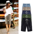 thumbnail image 6 of Plus Size Cotton Linen Bermuda Shorts for Women Knee Length Printed Summer Casual Capri Athletic Drawstring Shorts Khaki,XXL, 6 of 6