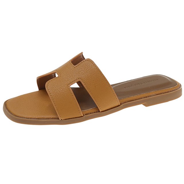 Sandalias planas para mujer Sandalias planas deslizantes Zapatillas de cuero PU suave para la playa de verano