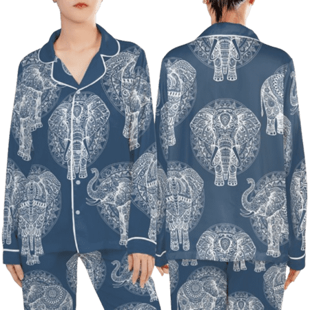Lotusprinthandmade Mandala Elephant All-over Print Satin Pajamas Set (No Pocket) (XL)