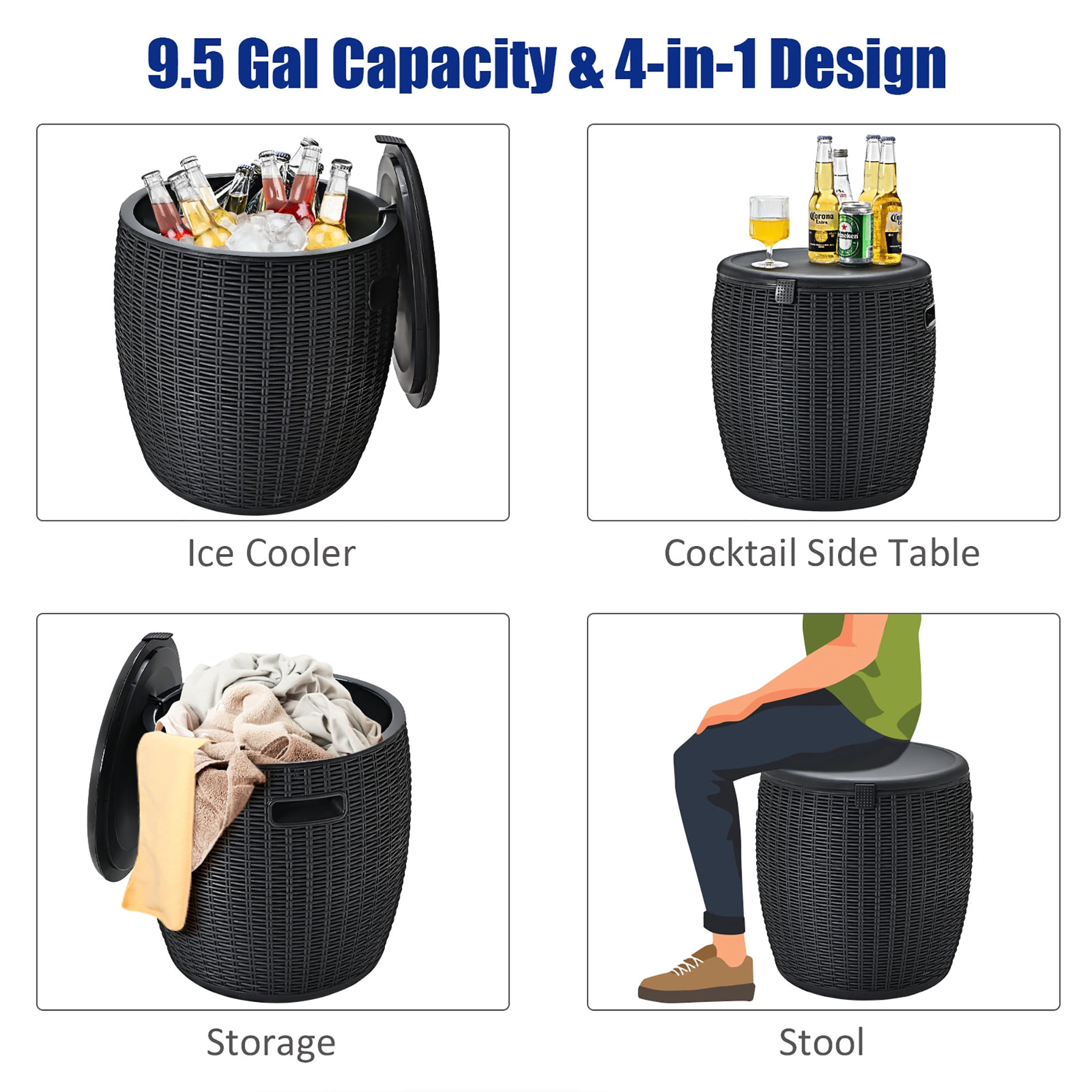 Costway 9.5 Gallon Hard-Sided Cooler with Lid, Black