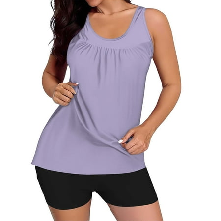 Rigardu Hot Sale!! Women s Two Piece Tankini Swimsuit Tummy Control Bathing Suit Crew Neck Swim Tank Top with Boyshorts Two Piece Graphic Swim Tank Top with Boyshorts Ladies Swimwear