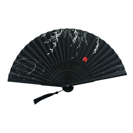 

Hadanceo Chinese Fan Floral Print One Piece Strong Flexibility No Burr Decorate Faux Silk Unique Gift Bamboo Folding Fan for Festival