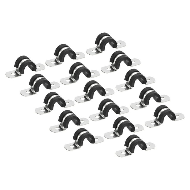 Unique Bargains 16Pack 3/8' Cable Clamp U Shape Stainless Steel Rubber Cushioned Pipe Strap