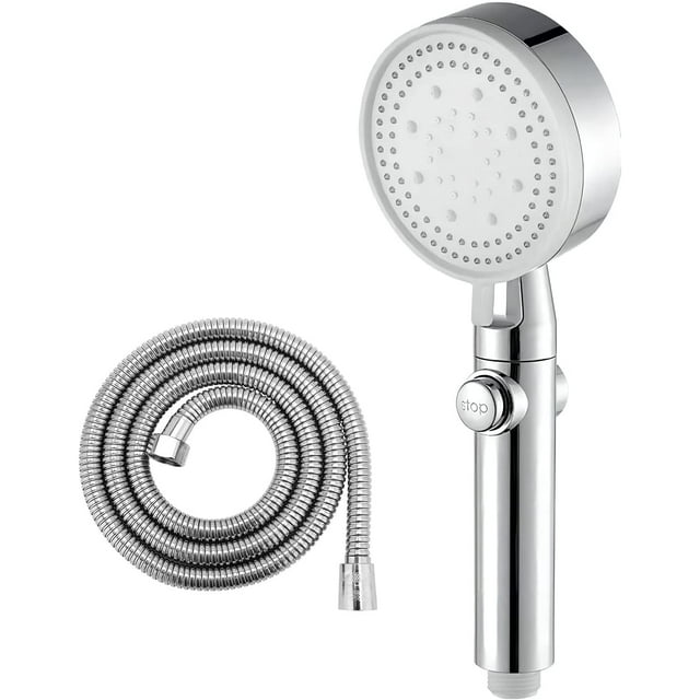 Tête de Douche flexible Haute Pression avec Interrupteur 4 modes de jet Douche à Main + Tuyau Chromé 1,5 M