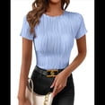 thumbnail image 3 of Camiseta de Verano de Corta con Cuello Redondo para Mujer, Azul , Talla M, 3 of 10