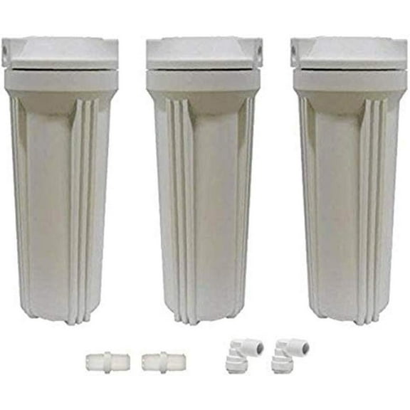 10" Filter Housing Replacement Kit - 3 Filter Housings w/Fittings For RO Systems, Drinking Water System, and all 10" x 2.5" Filters