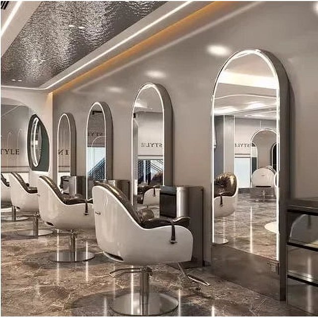 High end hair salon mirror table, hair cutting mirror, full body illuminated, double-sided floor mirror My Lux Decor Round