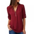 thumbnail image 2 of Women's Long Sleeve V Neck Chiffon Blouses Tops Zip Up Business Shirts, 2 of 8