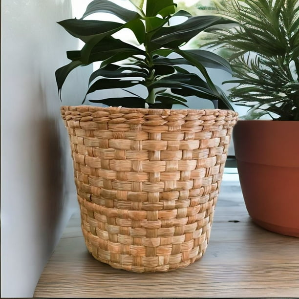 Cesto redondo de fibra natural para basura, cubre maceta o para almacenar