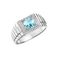 thumbnail image 5 of RYLOS Men's Ring 14K White Gold Ring, 7MM Round Shape Gemstone Designer Style Rings Blue Topaz December Birthstone Rings Gold Size 10, 5 of 8