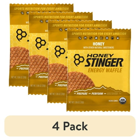 (4 pack) Honey Stinger Organic Waffle Snack, Honey, 1.06 oz, 1 Count
