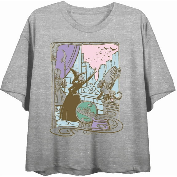 Wizard Of Oz Wicked Witch Flying Monkey & Guard
 Women's Heather Gray Crew Neck Short Sleeve Crop Tee-Medium