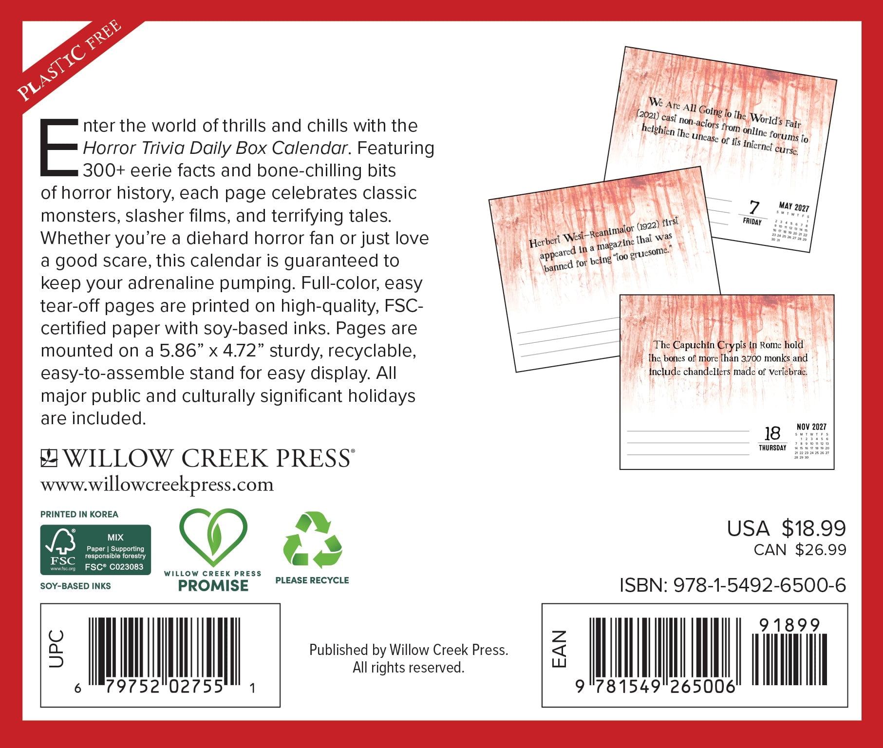 Willow Creek Press, Horror Trivia 2027 Box Calendar