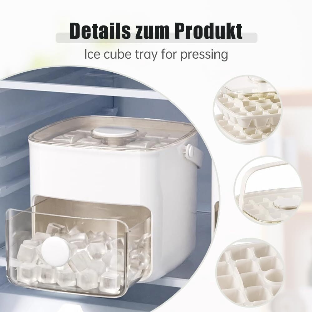 48 Ice Cube Maker with Easy Press Lid,Double Layer Portable Ice Cube Trays for Freezer with Lid and Bin, Ice Cube Mold Maker for Whiskey, Cocktail and Coffee Beverages