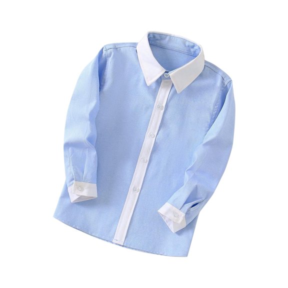 Lmnyox Boy's Cotton Shirts Long Sleeve Button Down Shirt Dressy Casual Collar Shirts for Kids 3-10 Years Blue