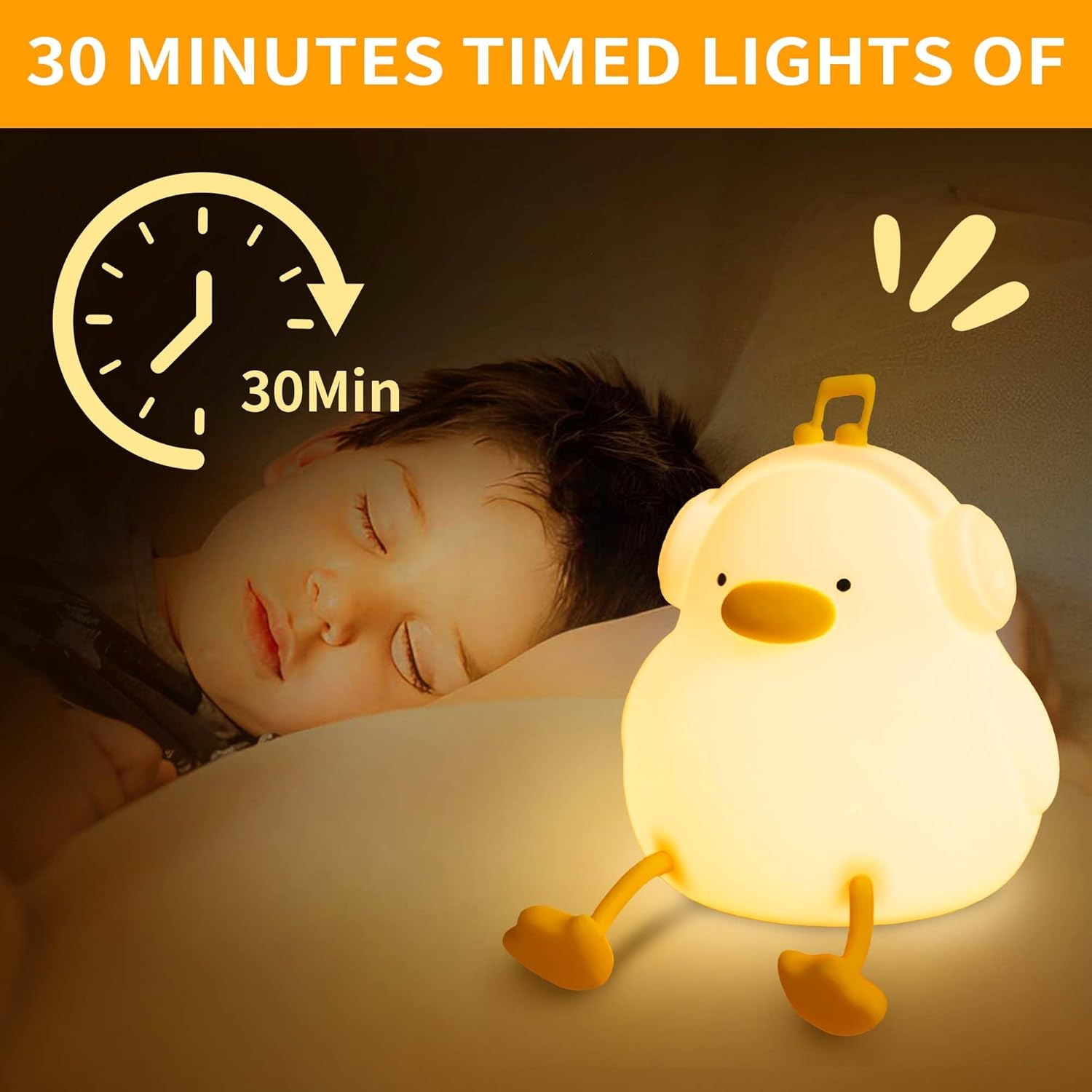 CATPAN Duck Night Light, Squishy Silicone Nightlight for Baby Nursery with 30 Minutes Timer, Cute Duck Lamp Rechargeable Bedside Lamp with Touch Control for Kids Boys Girls Bedrooms, Living Room